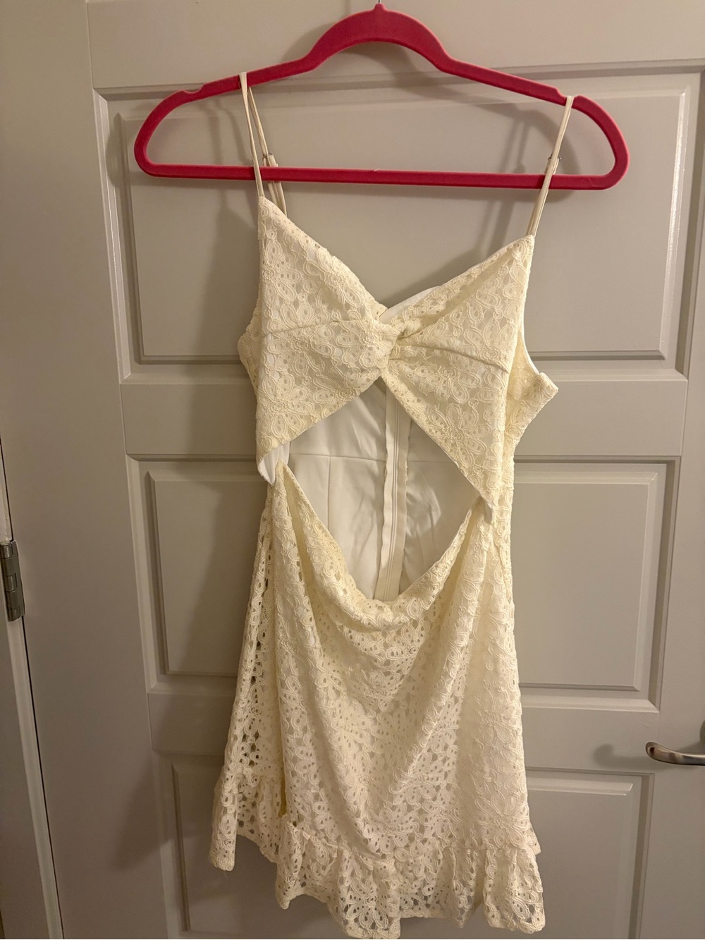 SHEIN Cream Lace Cutout Slip Dress with Draped Back